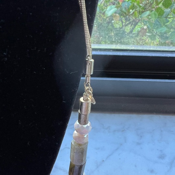 LOFT PALE PINK BEADS TRIMMED WITH COLORED BEADS HUNG ON A DOUBLE OVERHEAD CHAIN - Picture 4 of 10